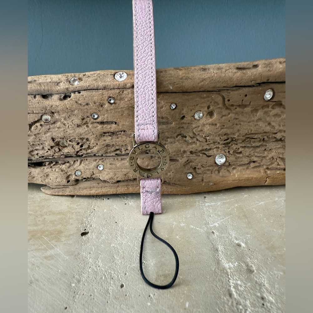 Bvlgari Pink Textured Leather Cell Phone Strap
